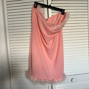 Boohoo plus sized pink feather trim sleeveless mini dress
